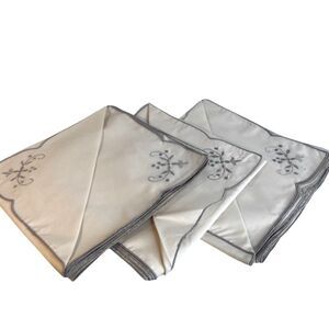 Set of 12 NEW Cloth Dinner Reusable Napkins Embroidered Edges & Corners Ivory